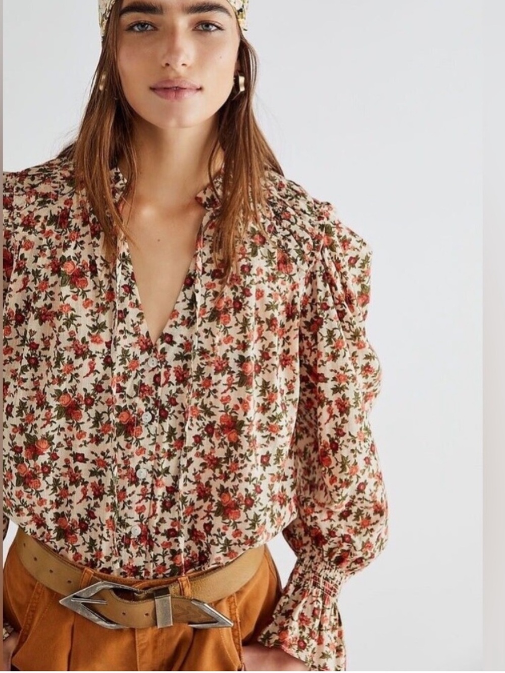 Free People Floral Puff-Sleeve Blouse medium - Picture 11 of 11